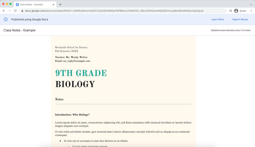 Google's generated page.