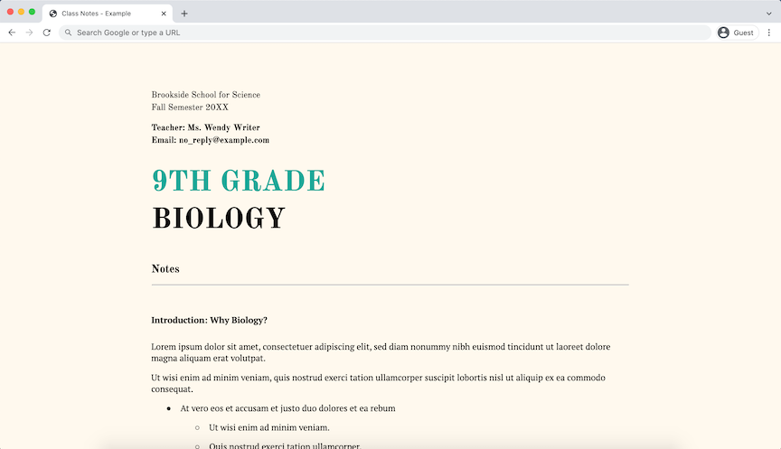 Our generated page on mobile.
