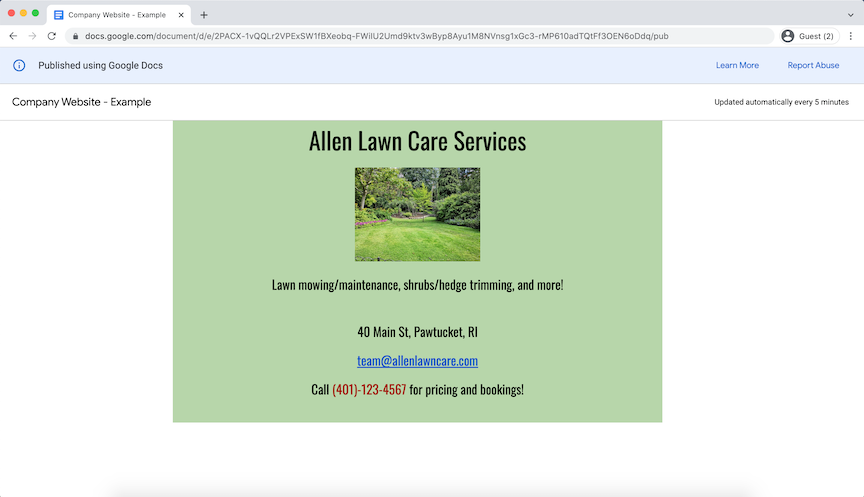 Google's generated page.