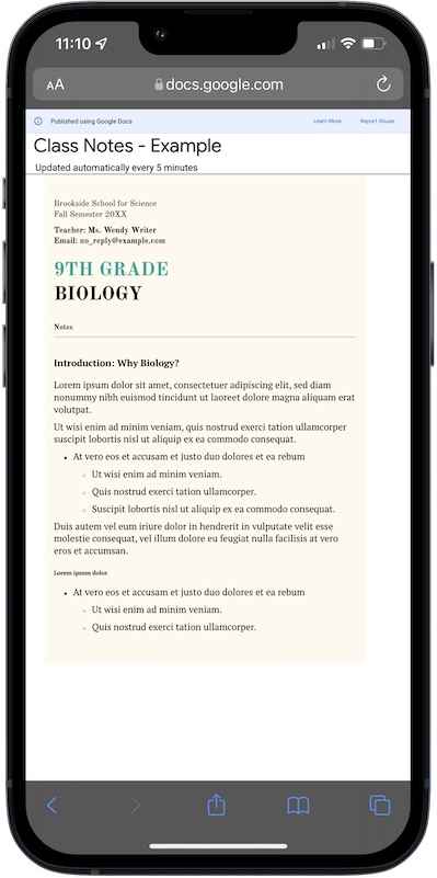 Google's generated page on mobile.