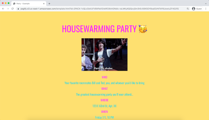 Party invite website.