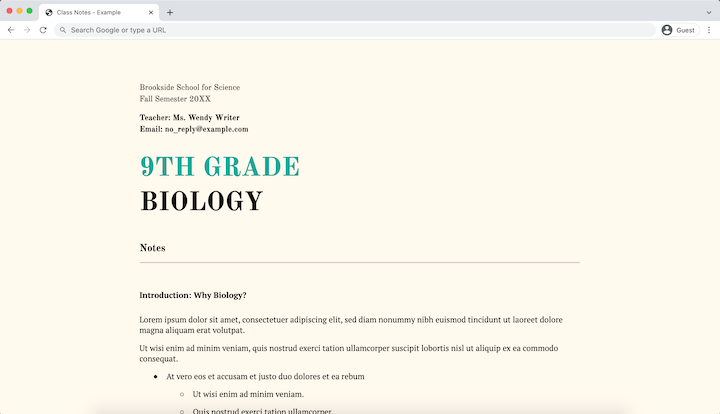Class Notes/Syllabus website.